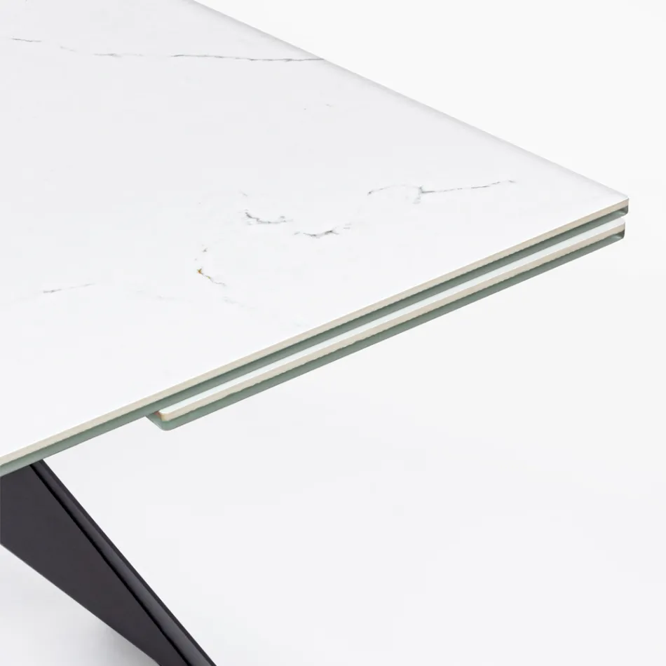 Tavolo Allungabile da Pranzo 240 cm Piano in Vetro e Ceramica - Barone Viadurini