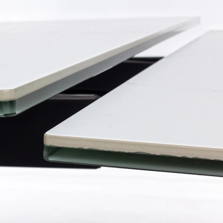 Tavolo Allungabile da Pranzo 240 cm Piano in Vetro e Ceramica - Barone Viadurini