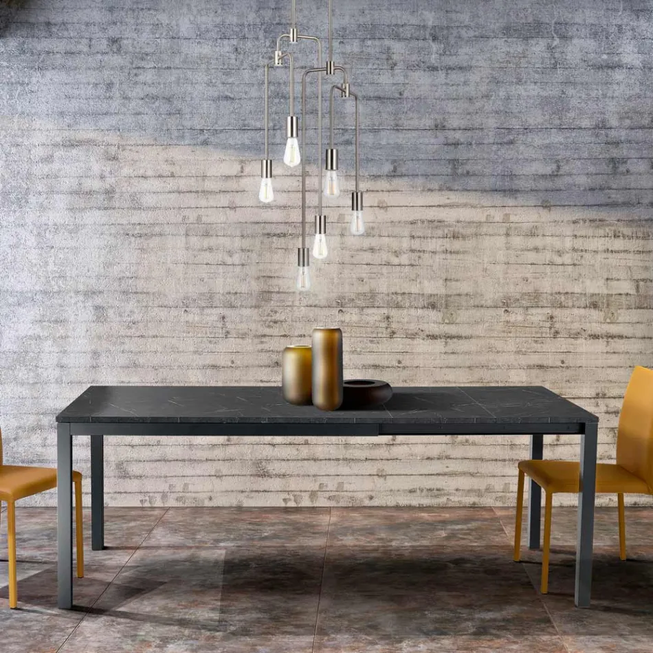 Tavolo Allungabile da Soggiorno con Piano in Melaminico e Gambe in Metallo - Shaila Viadurini