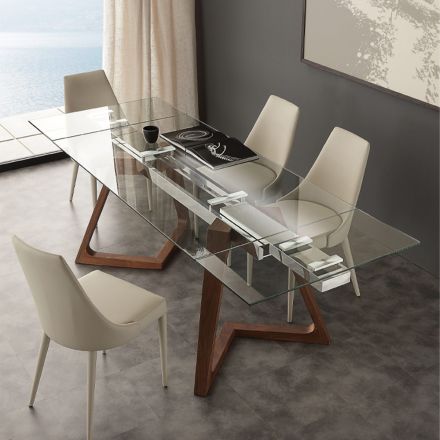 Tavolo allungabile di design con piano in vetro temperato Iside Viadurini
