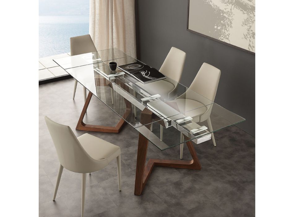 Tavolo allungabile di design con piano in vetro temperato Iside Viadurini