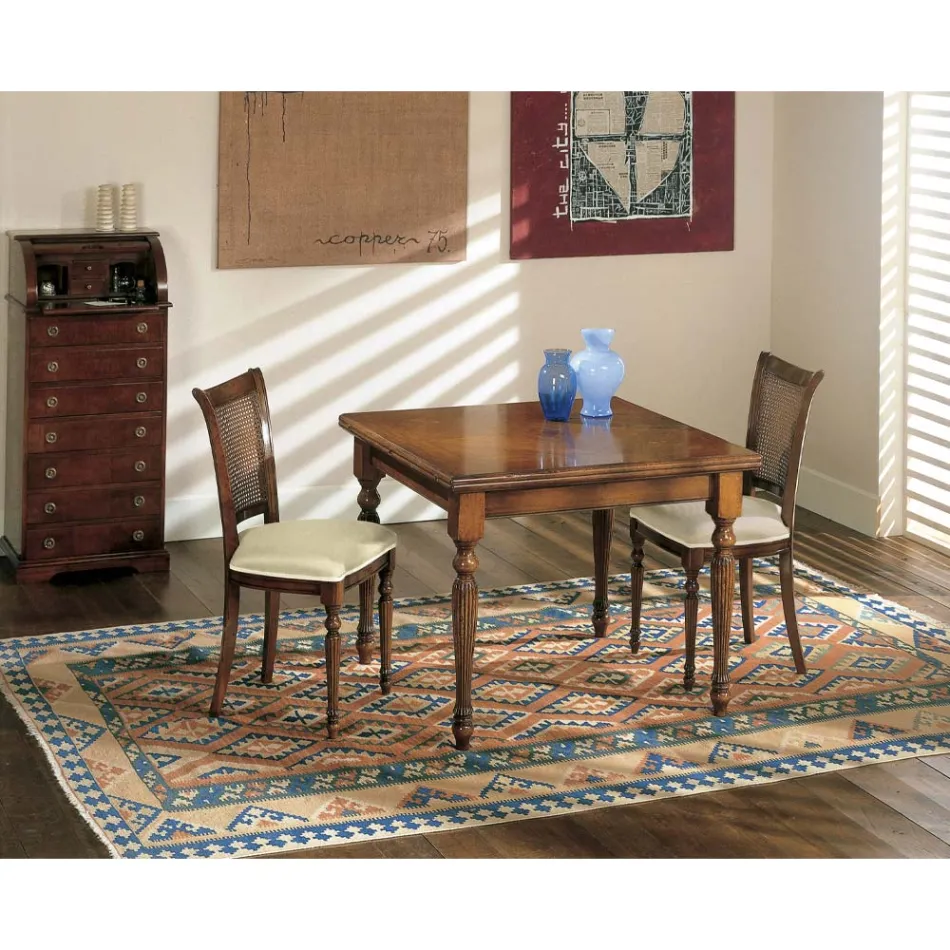 Tavolo Allungabile e 2 Sedie in Noce Patinato Made in Italy - Biotite Viadurini