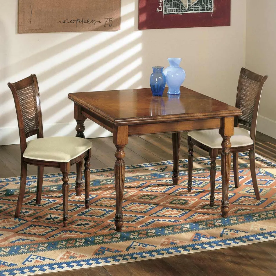 Tavolo Allungabile e 2 Sedie in Noce Patinato Made in Italy - Biotite Viadurini