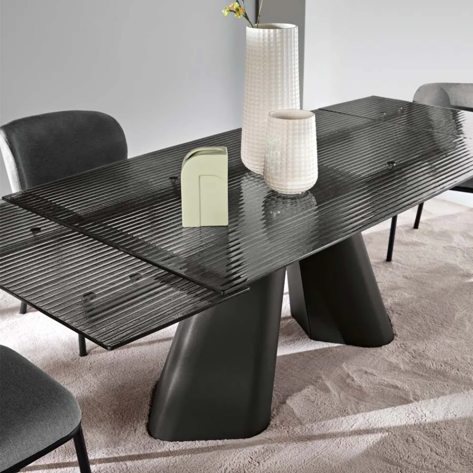 Tavolo Allungabile Fino 240 cm in Vetro Rigato Trasparente Made in Italy - Talete Viadurini