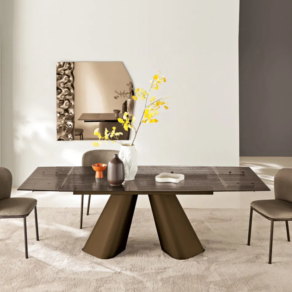 Tavolo Allungabile Fino 240 cm in Vetro Rigato Trasparente Made in Italy - Talete Viadurini