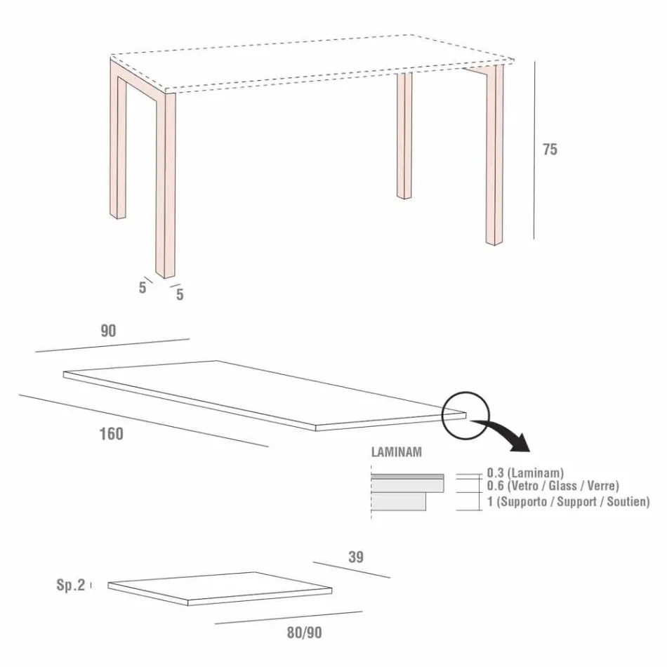 Tavolo Allungabile Fino a 238 cm in Laminam e Metallo Made in Italy - Remigio Viadurini