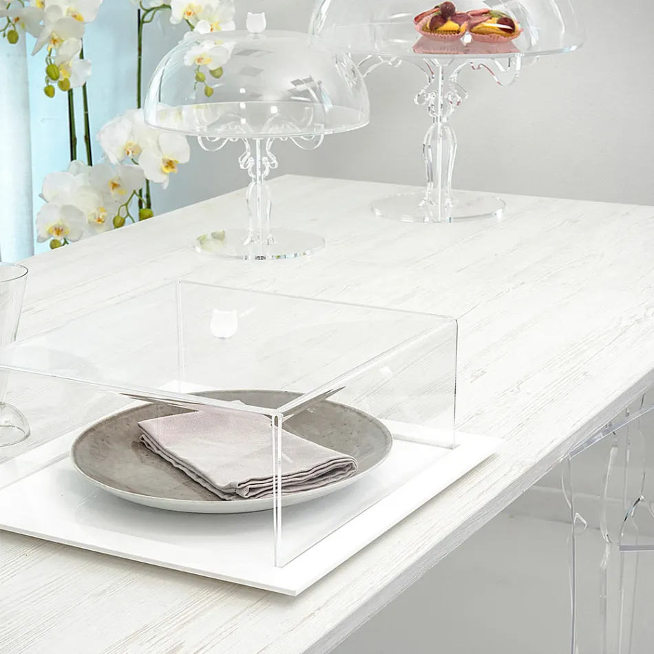 Tavolo Allungabile Fino a 255 cm in Legno e Plexiglass Made in Italy - Elide Viadurini