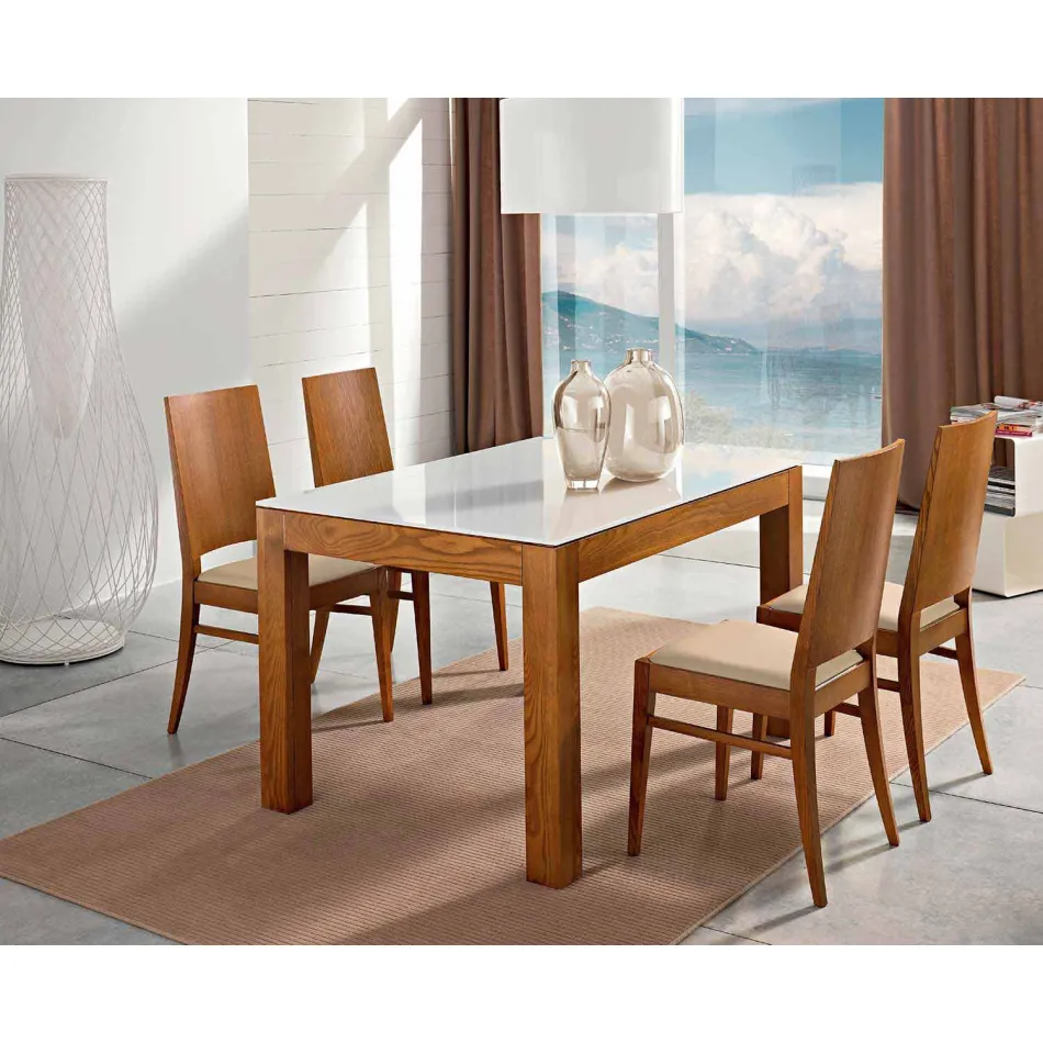 Tavolo Allungabile fino a 270cm in Vetro e Legno Frassino Made in Italy – Homer Viadurini