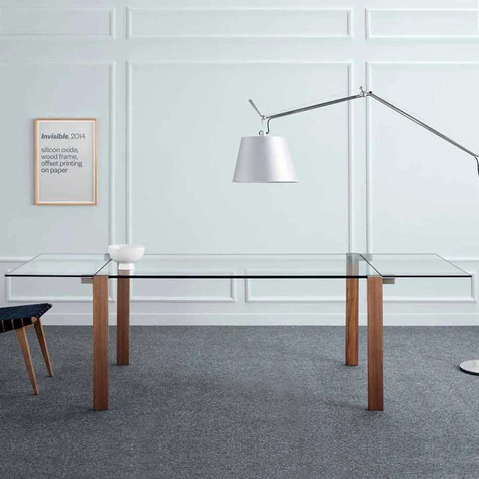 Tavolo Allungabile Fino a 280 cm in Vetro Trasparente Made in Italy – Sopot Viadurini
