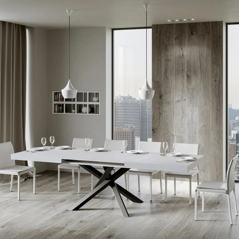 Tavolo Allungabile Fino a 440 cm in Ferro Antracite e Legno Made in Italy - Graffo Viadurini