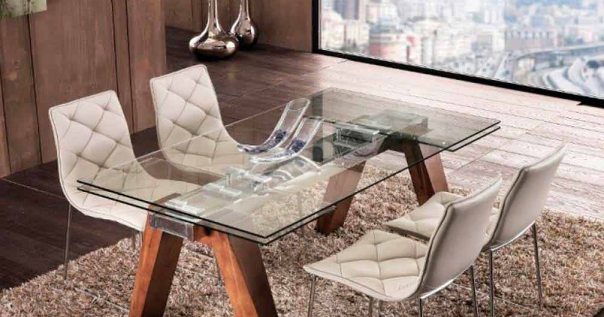 Tavolo allungabile in legno massello e vetro temperato Chad