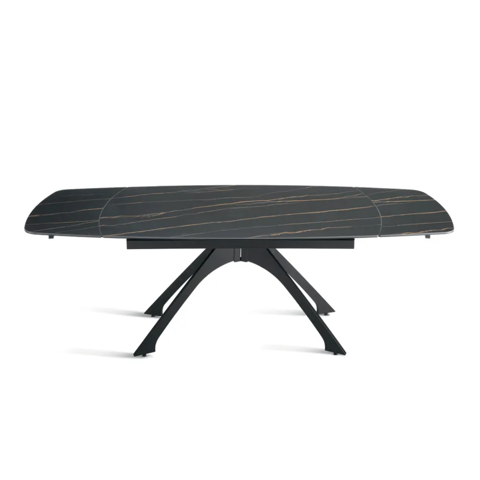 Tavolo Allungabile in Metallo e Piano in Gres Porcellananto Effetto Marmo - Vittorio Viadurini