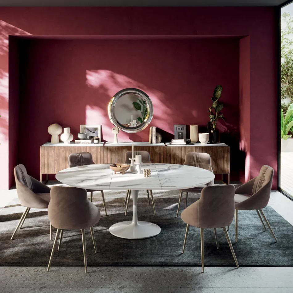 Tavolo Allungabile Rotondo da Soggiorno in Laminato Made in Italy - Dollars Viadurini