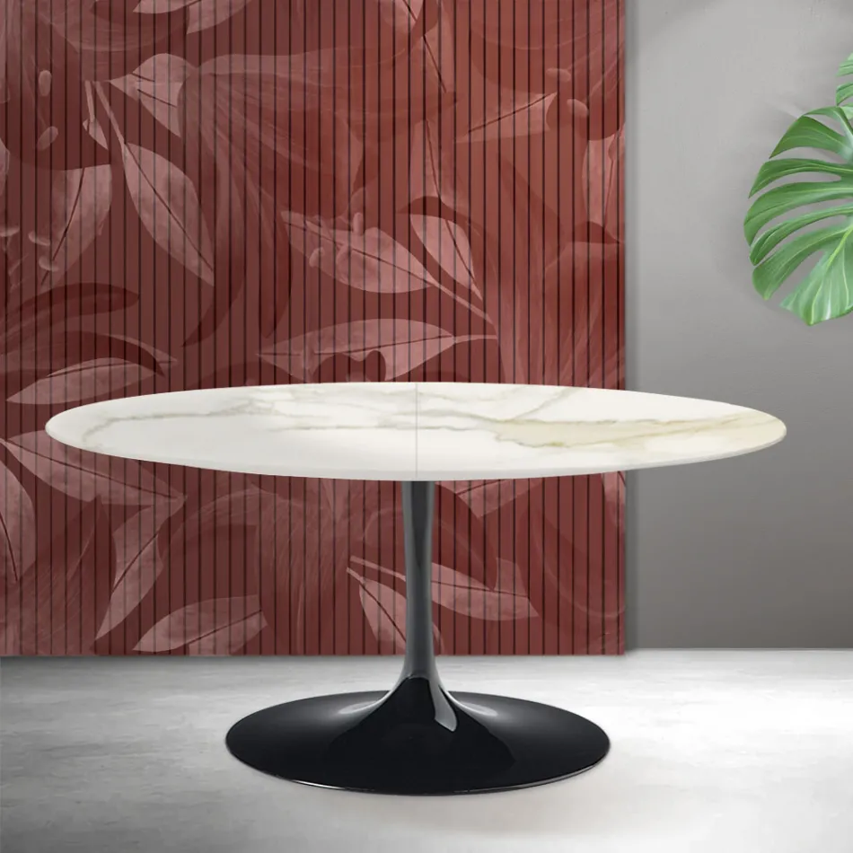 Tavolo Allungabile Tulip Saarinen H 74 cm in Ceramica Florim Calacatta Gold Opaco - Scarlet Viadurini