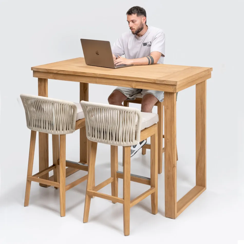 Tavolo Alto da Bar Realizzato in Teak Naturale Spazzolato - Sponda Viadurini