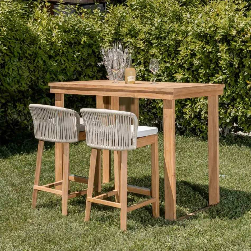 Tavolo Alto da Bar Realizzato in Teak Naturale Spazzolato - Sponda Viadurini