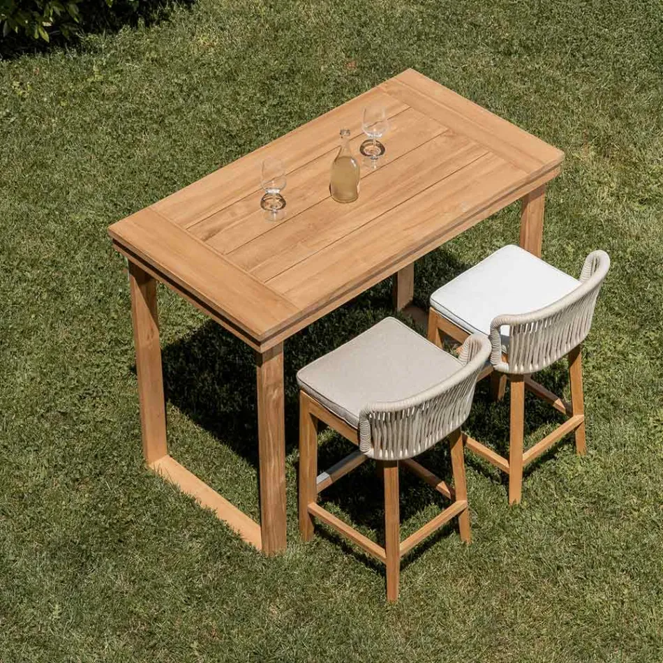 Tavolo Alto da Bar Realizzato in Teak Naturale Spazzolato - Sponda Viadurini