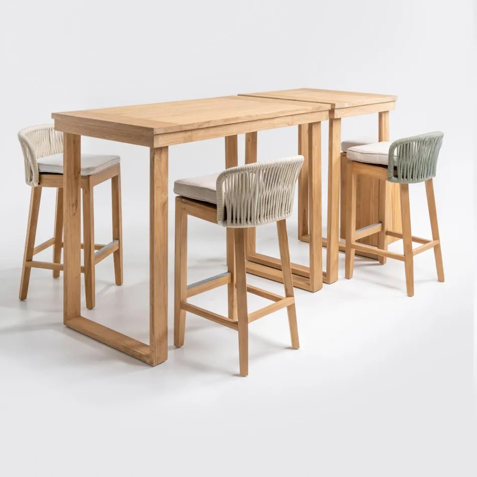 Tavolo Alto da Bar Realizzato in Teak Naturale Spazzolato - Sponda Viadurini