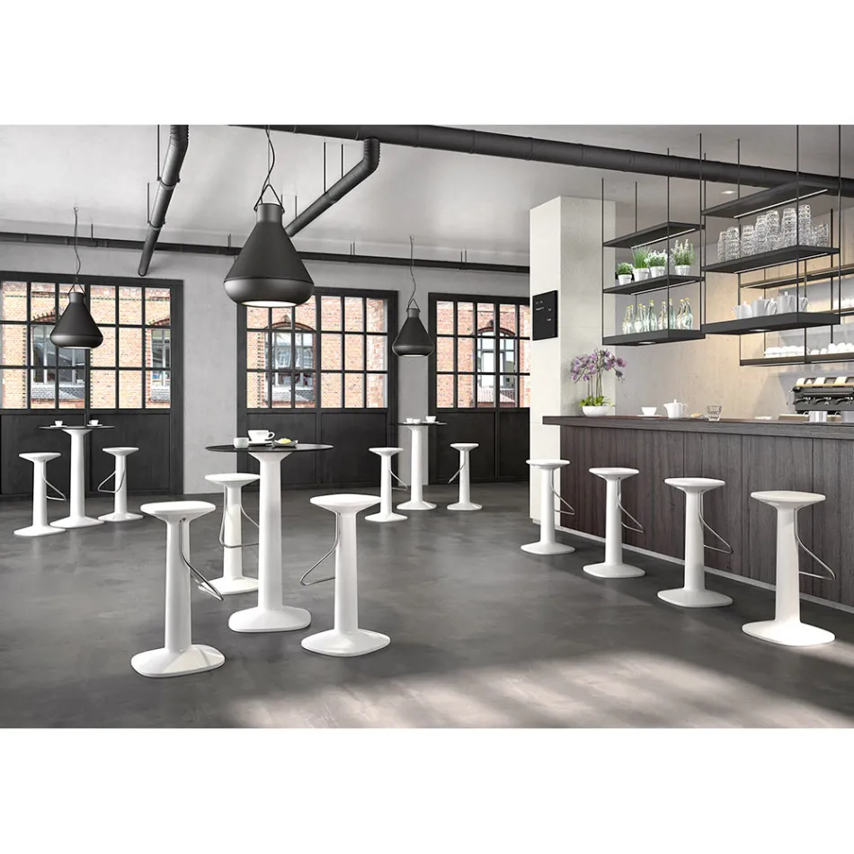 Tavolo Alto Rotondo in Polietilene con Piano in Hpl Made in Italy - Pito Viadurini