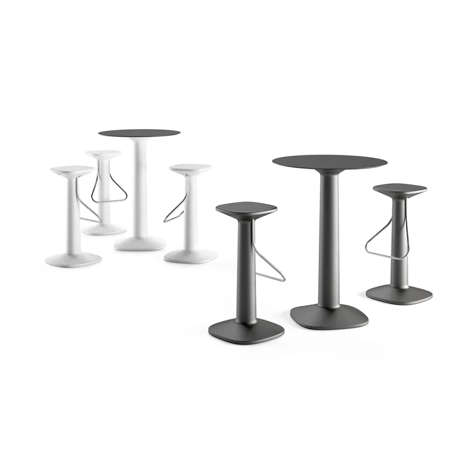 Tavolo Alto Rotondo in Polietilene con Piano in Hpl Made in Italy - Pito Viadurini