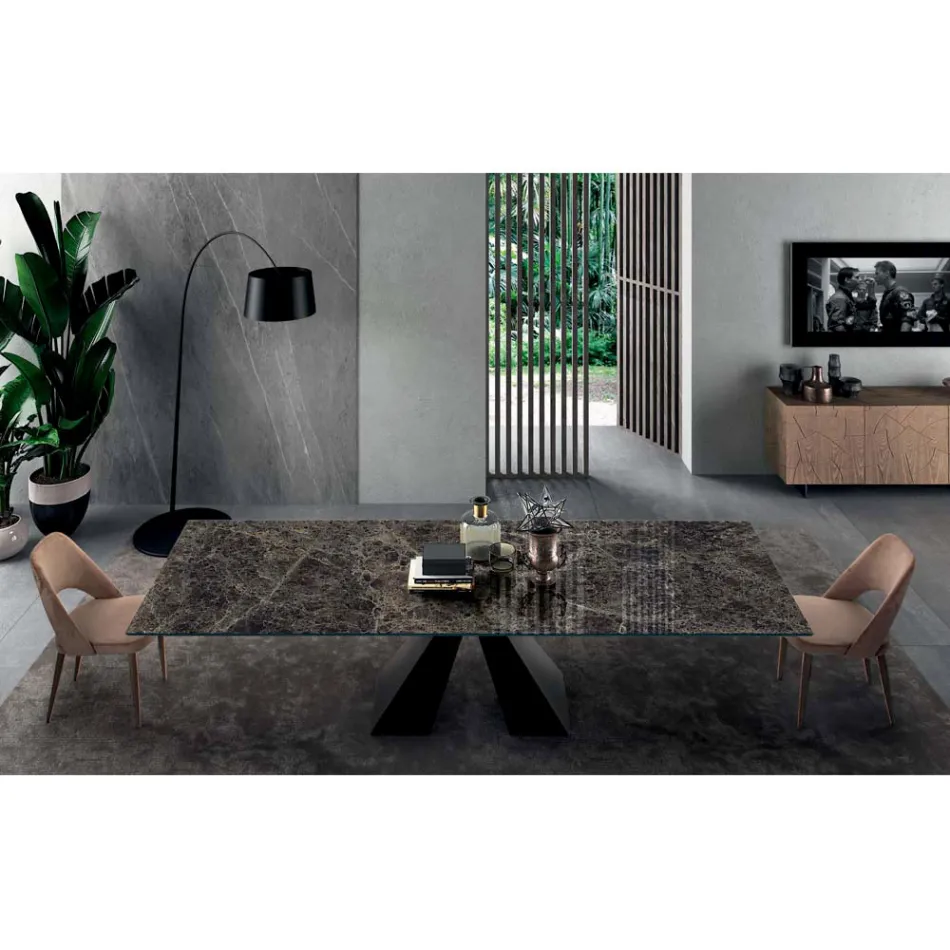 Tavolo con Allunghe Integrate in Ceramica e Acciaio Made in Italy - Dalmata Viadurini