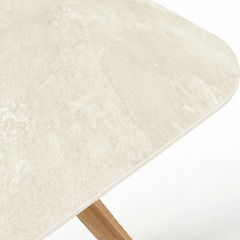 Tavolo con Base in Legno e Piano in Ceramica Chianca di Ostuni - Infinity Viadurini