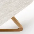 Tavolo con Base in Legno e Piano in Ceramica Travertino Chiaro - Infinity Viadurini