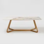 Tavolo con Piano in Ceramica e Base in Teak Massello Made in Italy - Blouse Viadurini