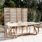 Tavolo con Piano in Ceramica e Base in Teak Massello Made in Italy - Blouse Viadurini