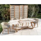 Tavolo con Piano in Ceramica e Base in Teak Massello Made in Italy - Blouse Viadurini