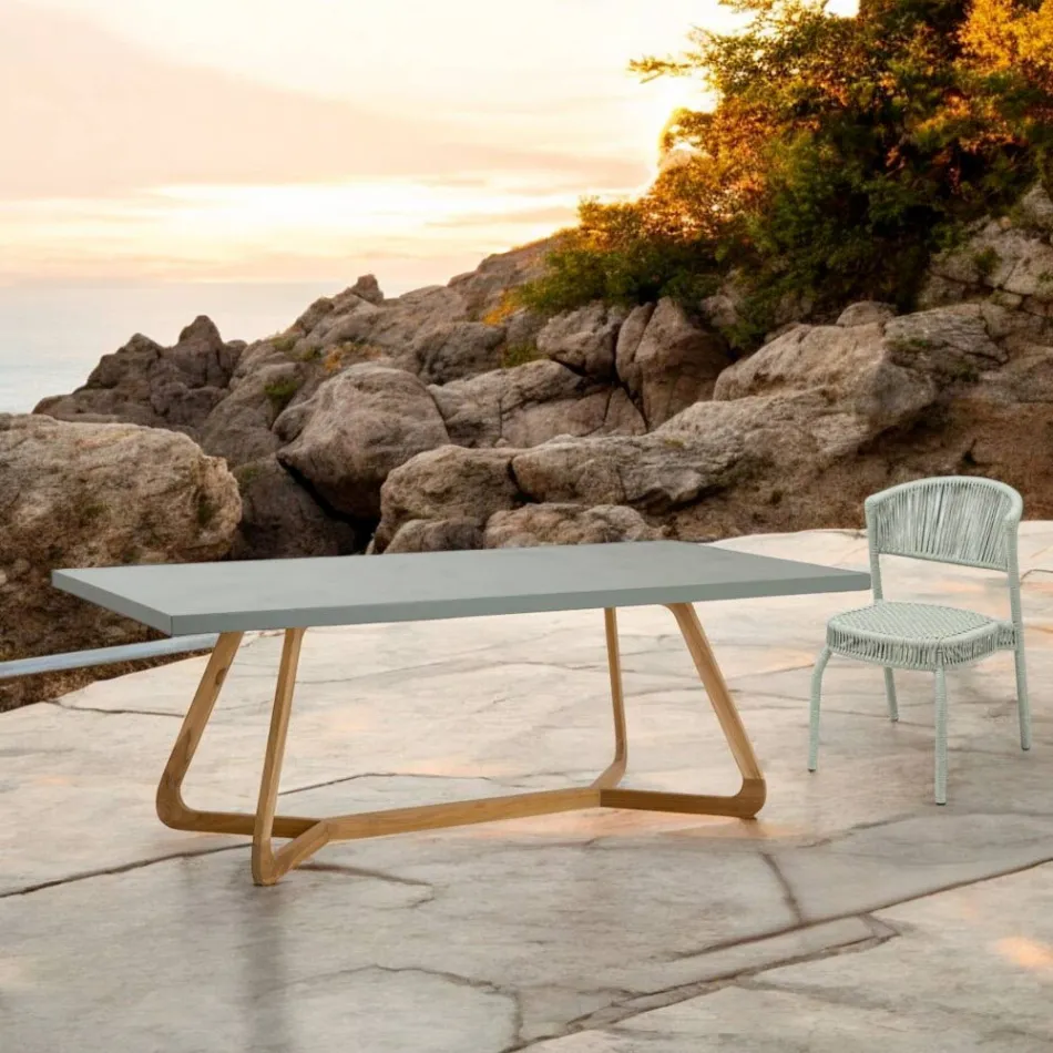 Tavolo con Piano in Okumè con Finitura in Microcemento Made in Italy - Blouse Viadurini