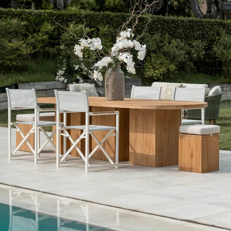 Tavolo con Piano in Teak Spazzolato con Angoli Stondati - Destinazione Viadurini