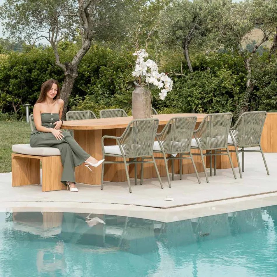 Tavolo con Piano in Teak Spazzolato con Angoli Stondati - Destinazione Viadurini