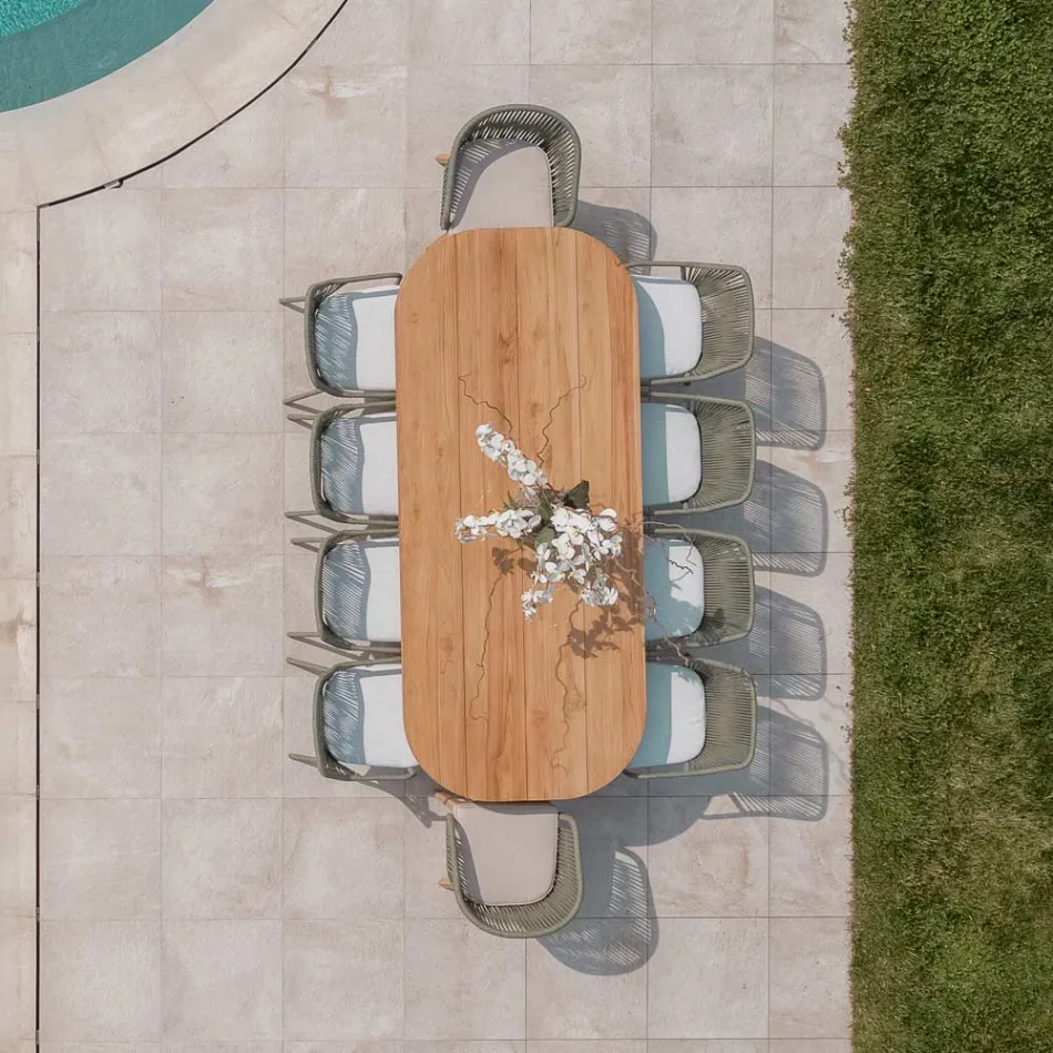 Tavolo con Piano in Teak Spazzolato con Angoli Stondati - Destinazione Viadurini