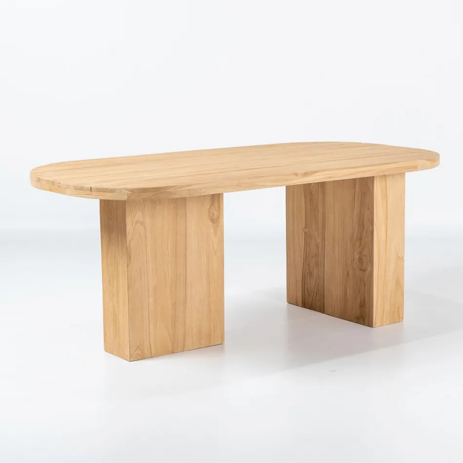 Tavolo con Piano in Teak Spazzolato con Angoli Stondati - Destinazione Viadurini