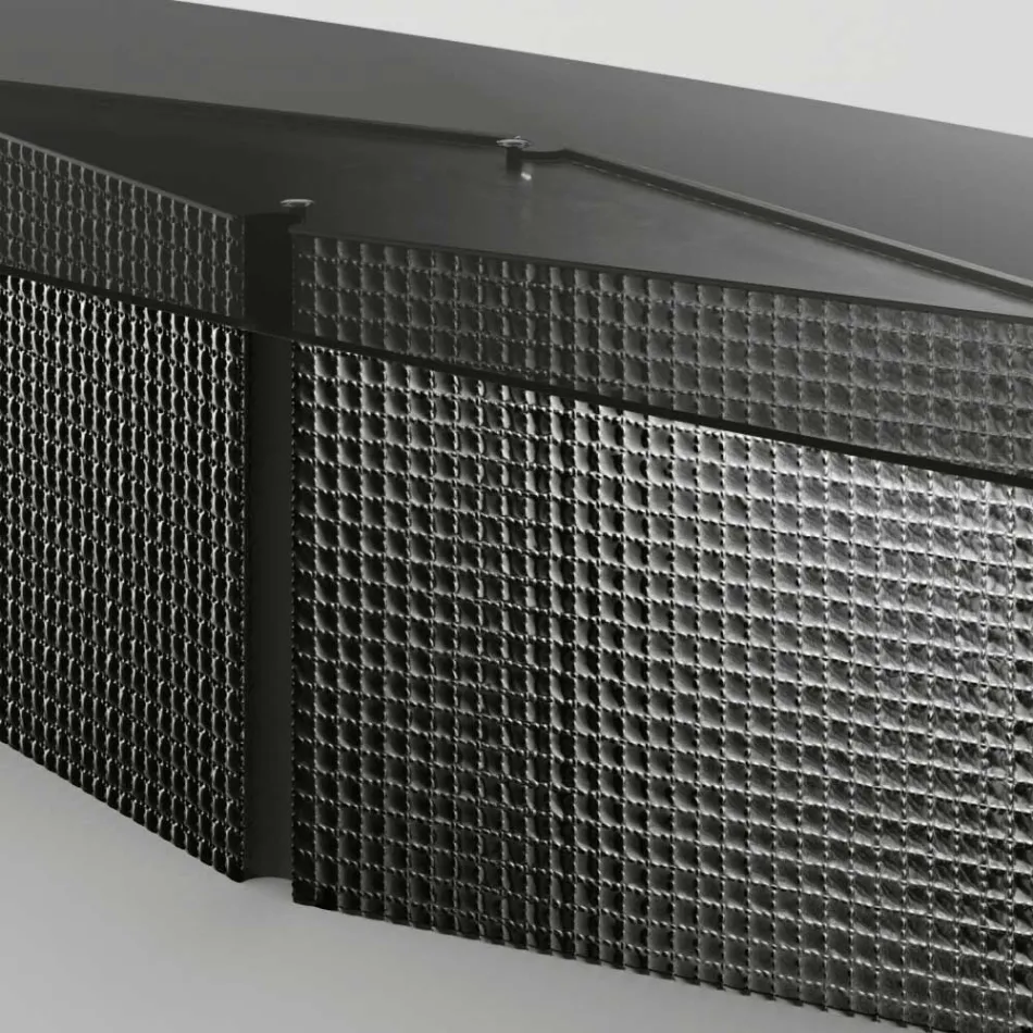 Tavolo con Piano in Vetro Sagomato e Base in Vetro Fuso e Metallo - Foglietto Viadurini