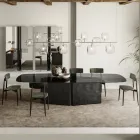 Tavolo con Piano in Vetro Sagomato e Base in Vetro Fuso e Metallo - Foglietto Viadurini