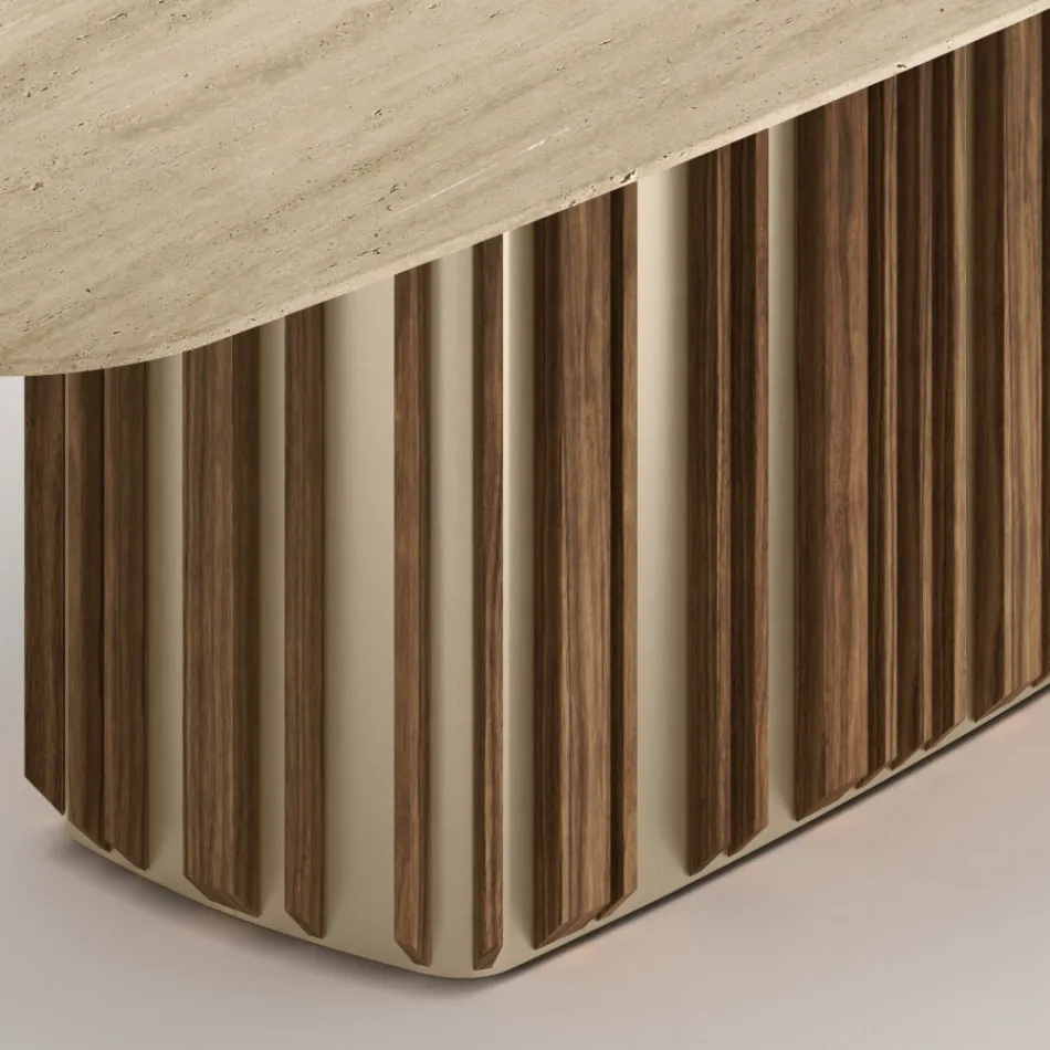 Tavolo con Top in Marmo e Base in Metallo di Design Made in Italy - Lunaria Viadurini