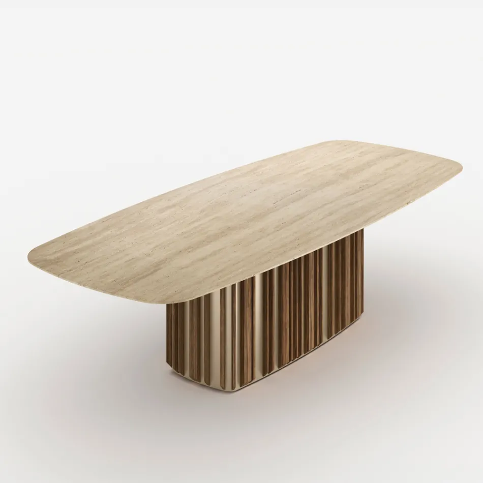 Tavolo con Top in Marmo e Base in Metallo di Design Made in Italy - Lunaria Viadurini
