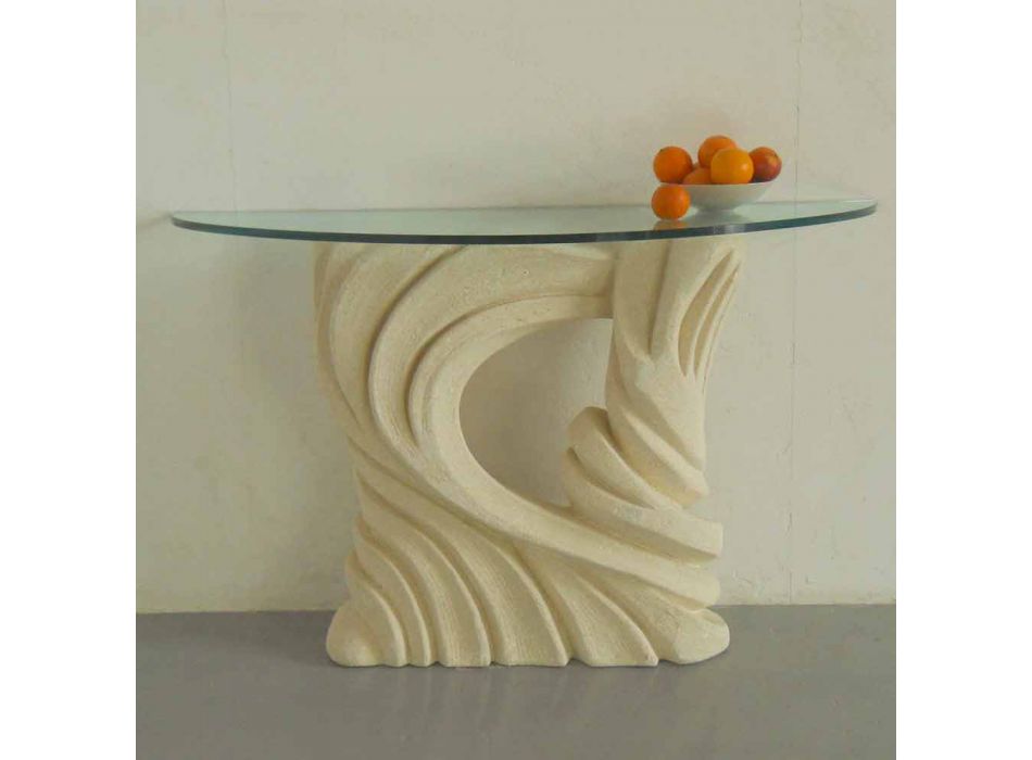 Tavolo consolle in pietra e cristallo di design Emera Viadurini
