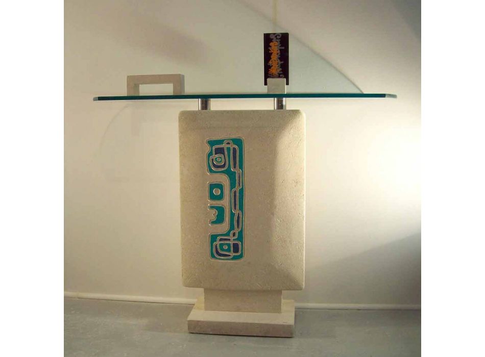 Tavolo consolle rettangolare in pietra e cristallo di design Soter Viadurini