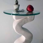 Tavolo consolle tondo in pietra e cristallo di design Babylas Viadurini