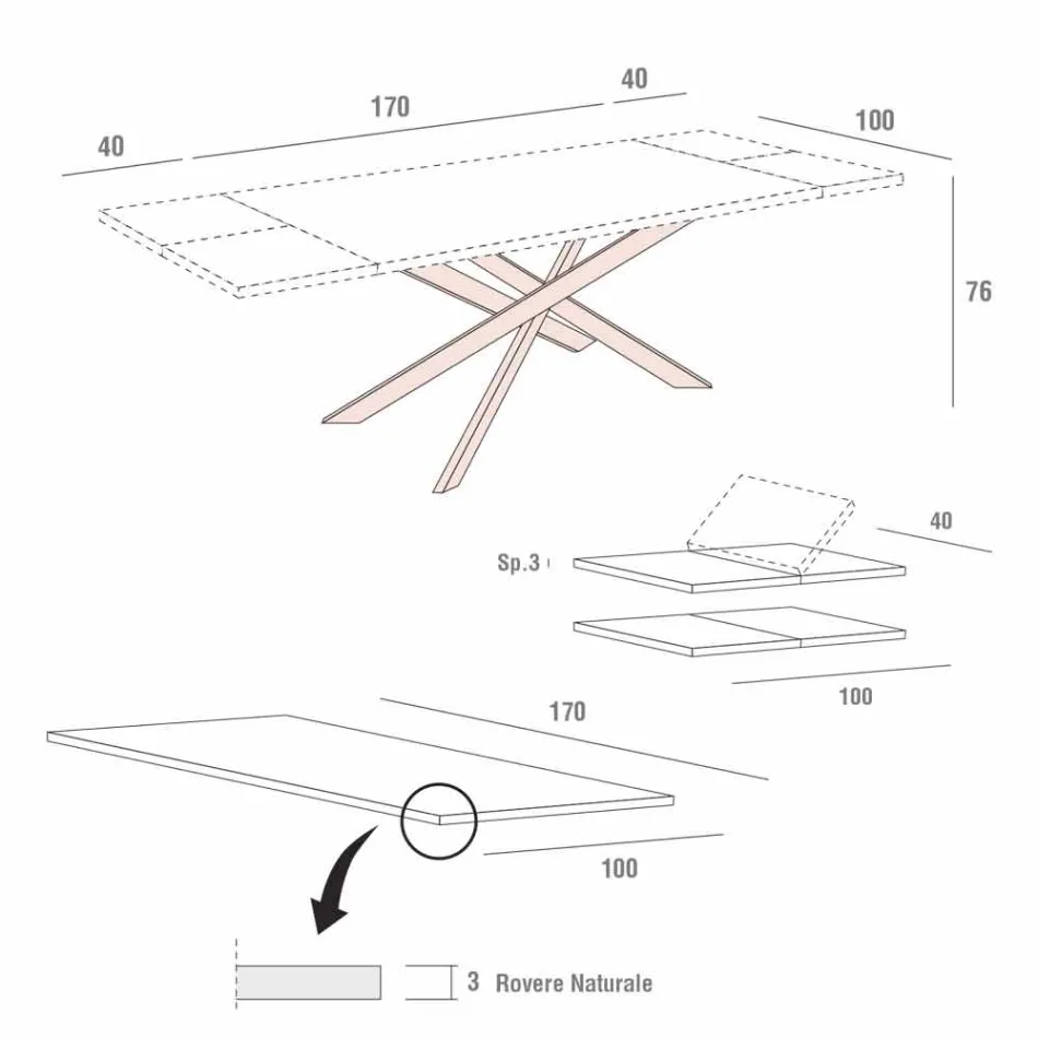 Tavolo Cucina Allungabile Fino a 280 cm in Legno Realizzato in Italia - Carlino Viadurini