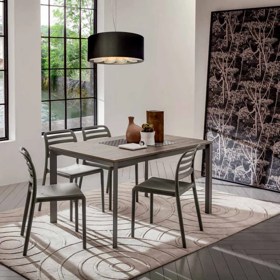 Tavolo Cucina con Piano in Melaminico e Base in Metallo Made in Italy - Spilla Viadurini