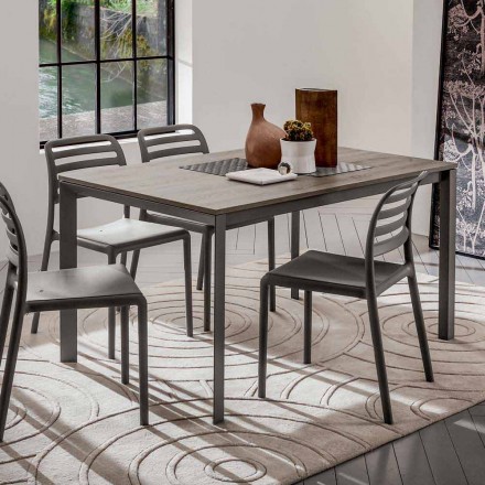 Tavolo Cucina con Piano in Melaminico e Base in Metallo Made in Italy - Spilla Viadurini