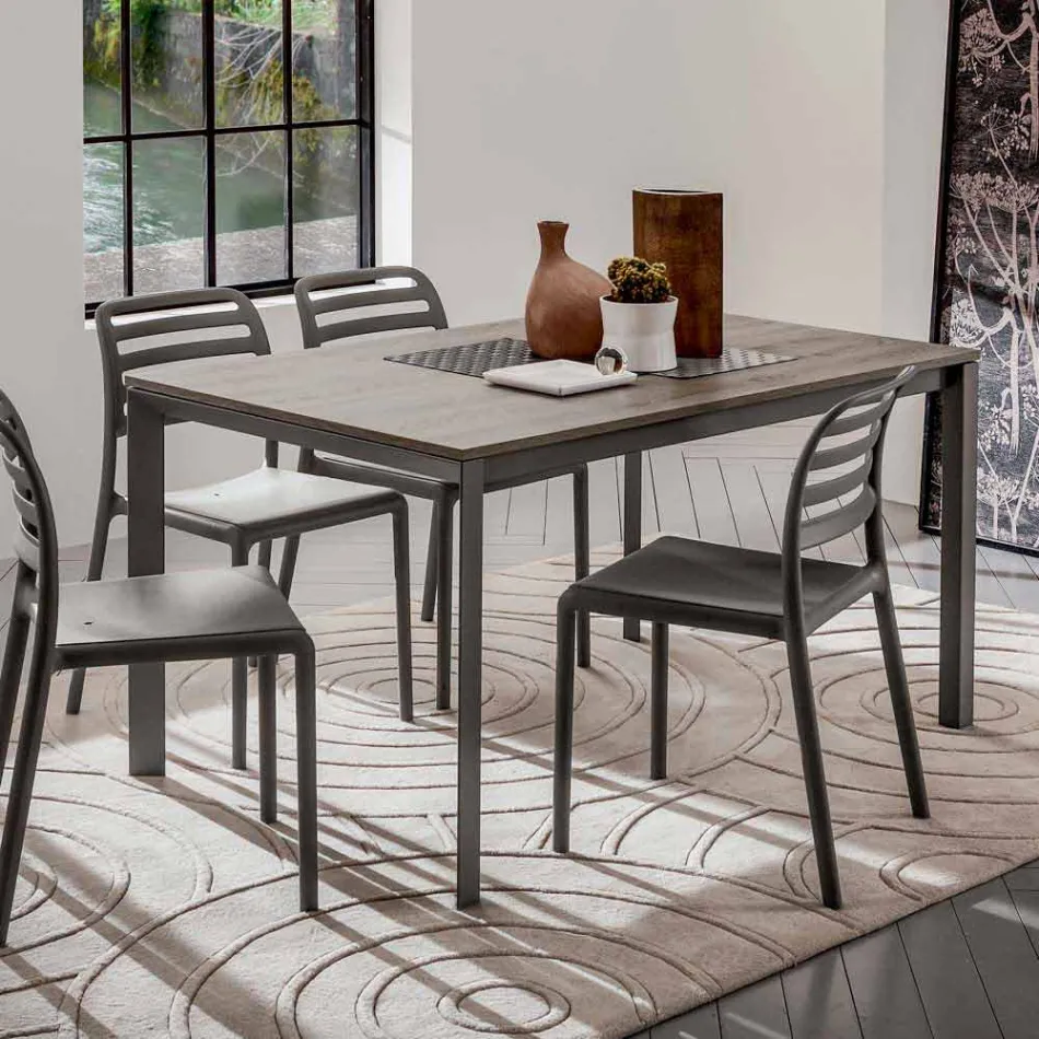 Tavolo Cucina con Piano in Melaminico e Base in Metallo Made in Italy - Spilla Viadurini