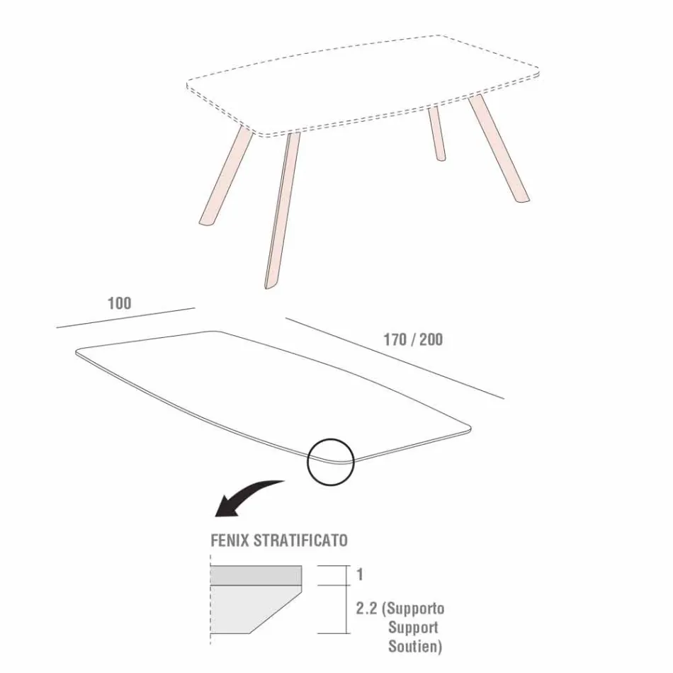 Tavolo Cucina in Fenix Stratificato e Alluminio Nero Made in Italy - Lingotto Viadurini