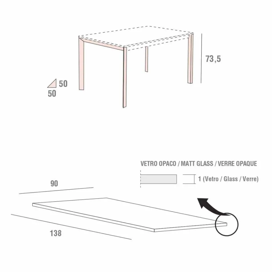 Tavolo Cucina in Vetro Opaco con Struttura in Metallo Made in Italy - Spilla Viadurini