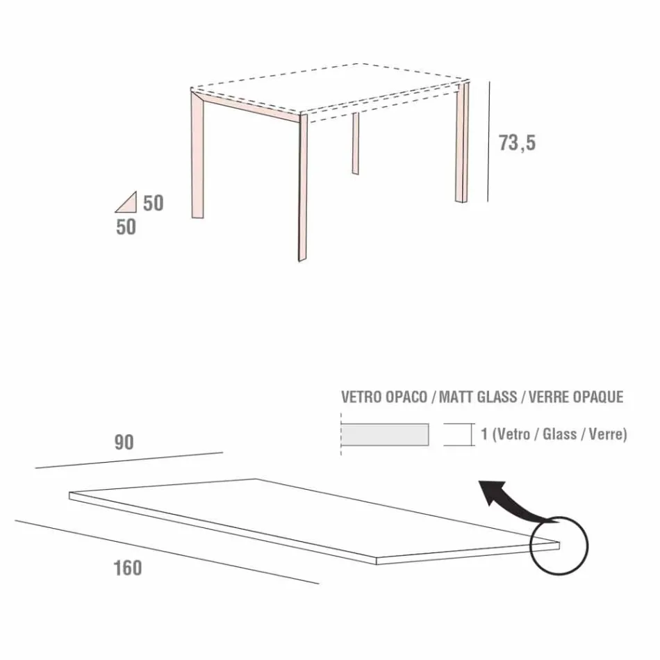 Tavolo Cucina in Vetro Opaco con Struttura in Metallo Made in Italy - Spilla Viadurini