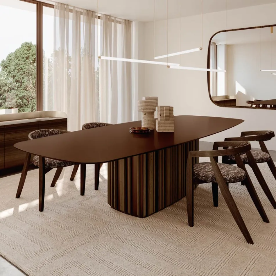 Tavolo da 300 cm in Vetro con Base in Metallo di Design Made in Italy - Lunaria Viadurini